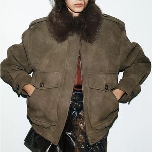 ZARA FAUX SUEDE JACKET WITH REMOVABLE COLLAR